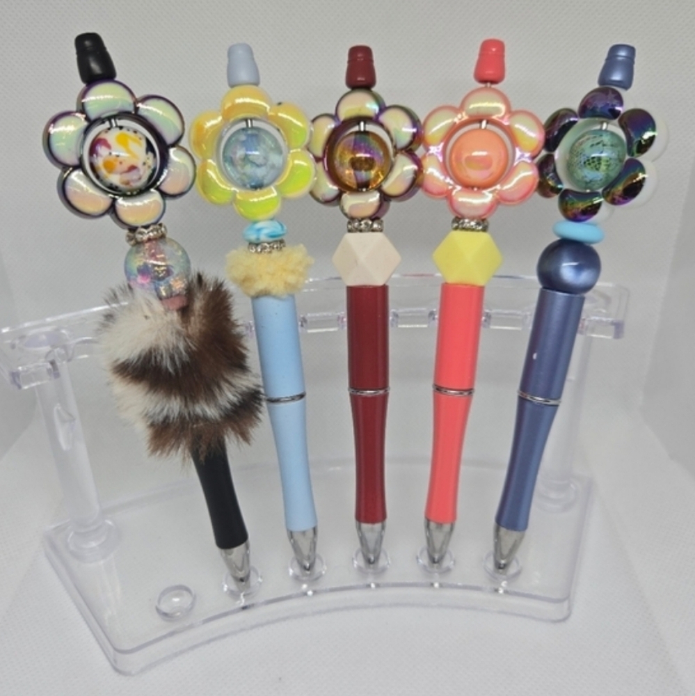 Fidget Spinner Flower Frame Bling and Beaded Fluffy Pen Only- Black Ink